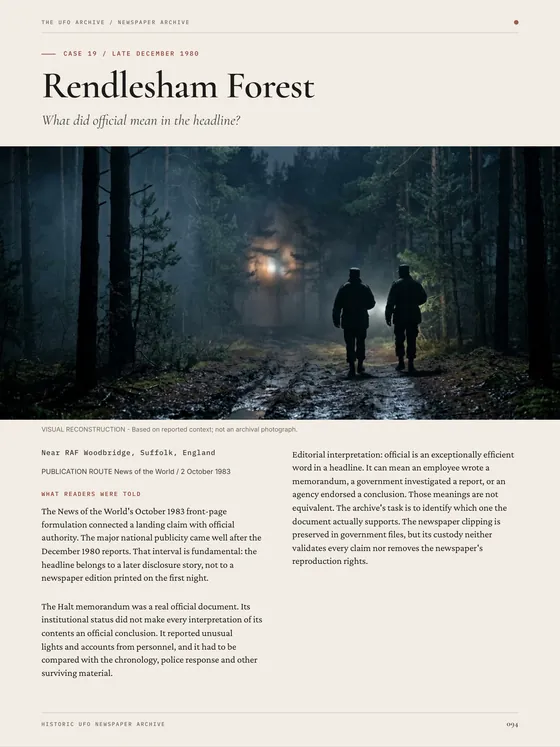 The Rendlesham Forest dossier opener in the Newspaper Archive